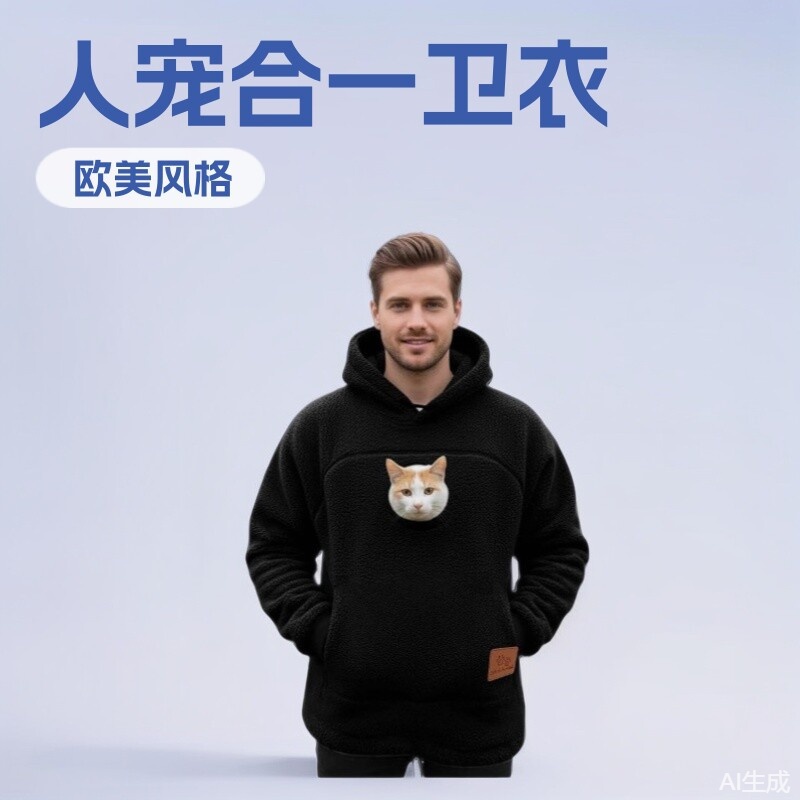 2025新款欧美加绒摇粒绒卫衣男女同款连帽宽松休闲保暖跨境热销