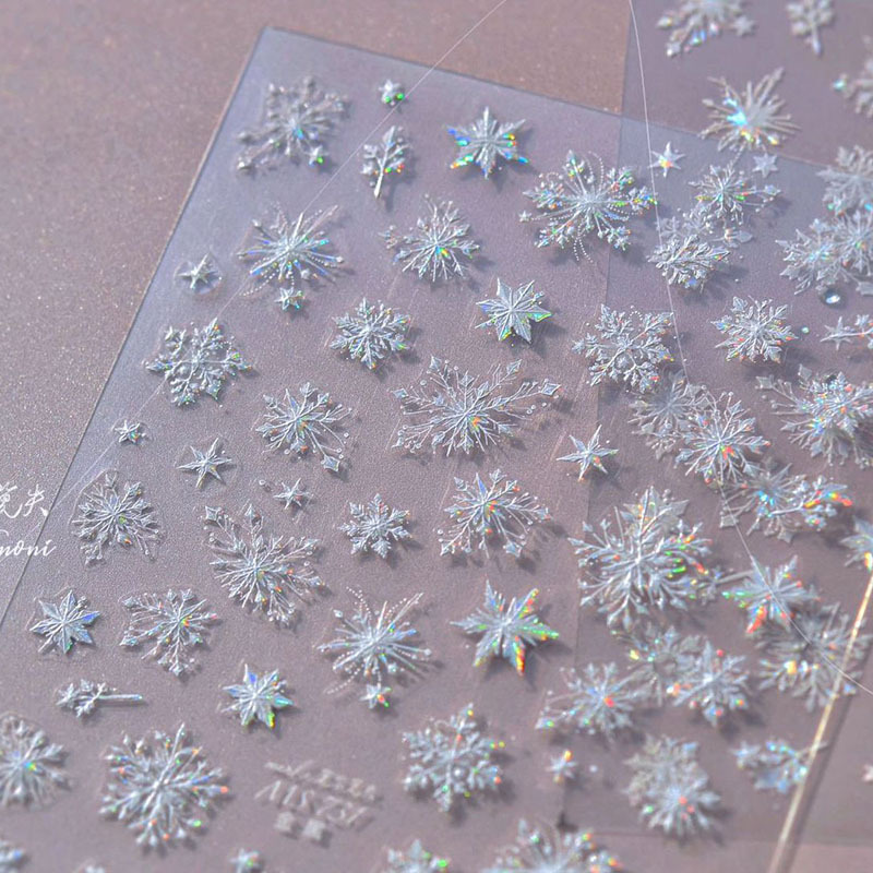 White Snowflake Nail Art Stickers New Embossed 5D Popular Ins Stereo Japanese Style 3D Nail Stickers Crystal Diamond Decoration
