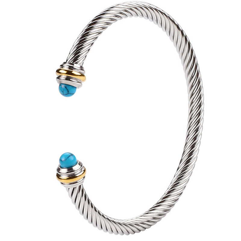 In-Stock Wholesale Stainless Steel Cable Bracelet, Adjustable Size, Women's Elastic C-Shaped Titanium Steel Braided Wire Rope Bracelet