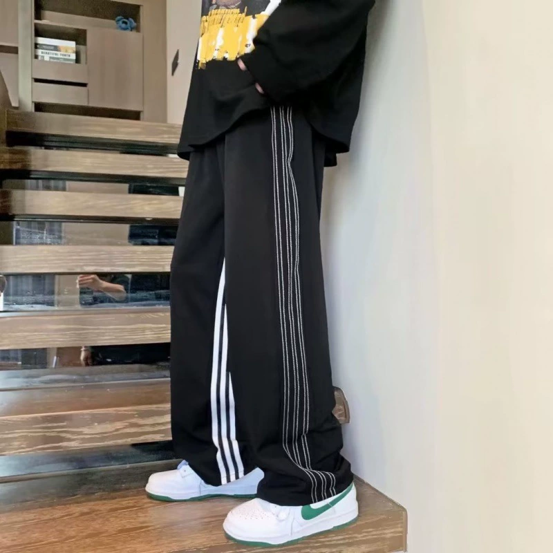 Мужской прилив молодежный популярный широкий стиль спортивные брюки в полоску прямые осенние новые повседневные брюки брюки моды прилив