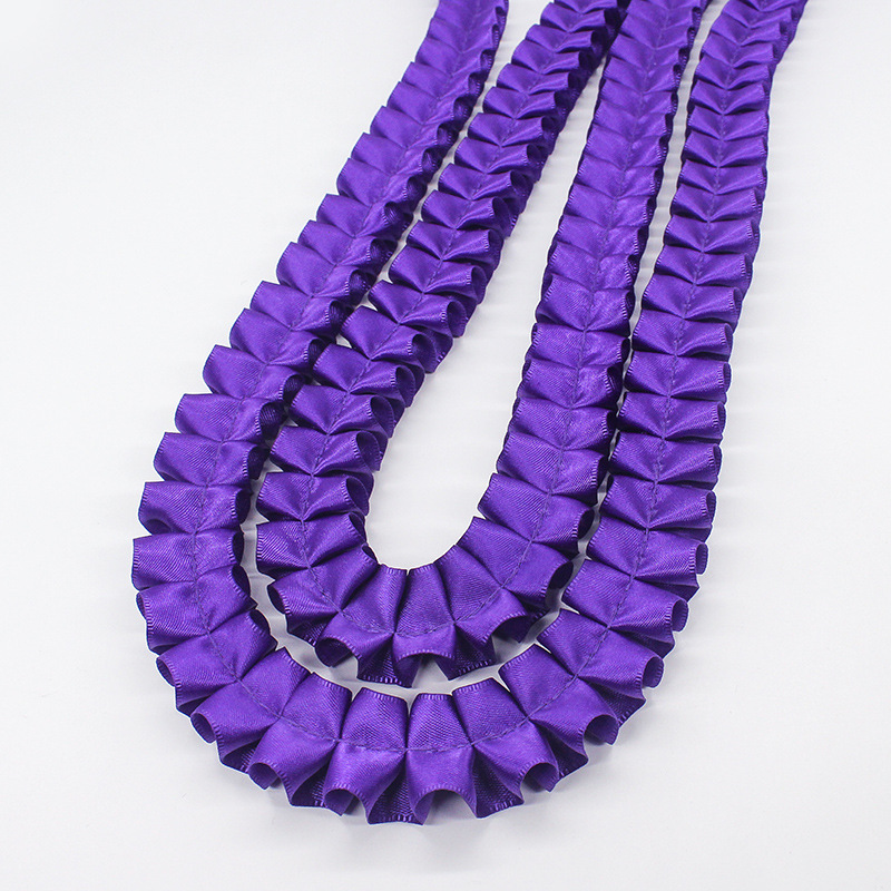 Fabricantes al por mayor de 2,5 cm de ancho doble poliéster plegado borde de lótus cinta DIY accesorios de ropa hecha a mano decoración cinta de encaje