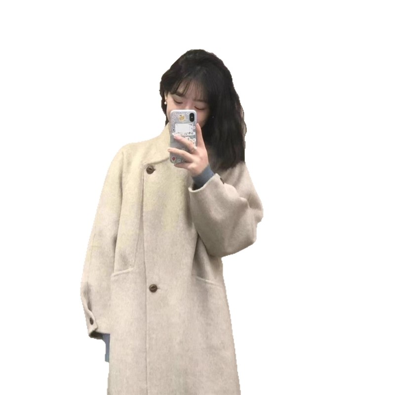 赫本风燕麦色法式呢子大衣女秋冬新款小个子复古感中长款毛呢外套|undefined