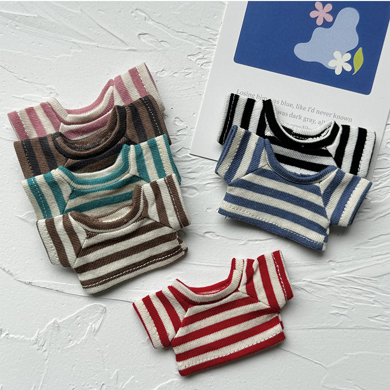 Y040 Wide-Striped T-Shirt Bell Doll Plush Toy Bear Costume Logo Outfit Teddy Bear Plush Toy
