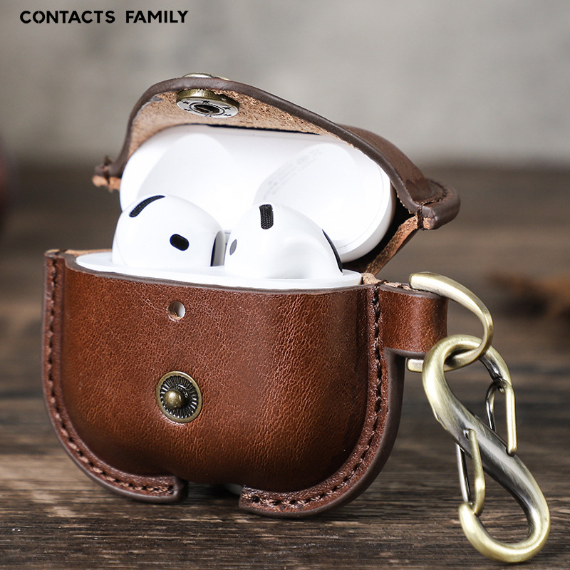 Suitable for new airpods4 cowhide earphone case snap button all-inclusive anti-drop Apple 4 generation Bluetooth headset protective case