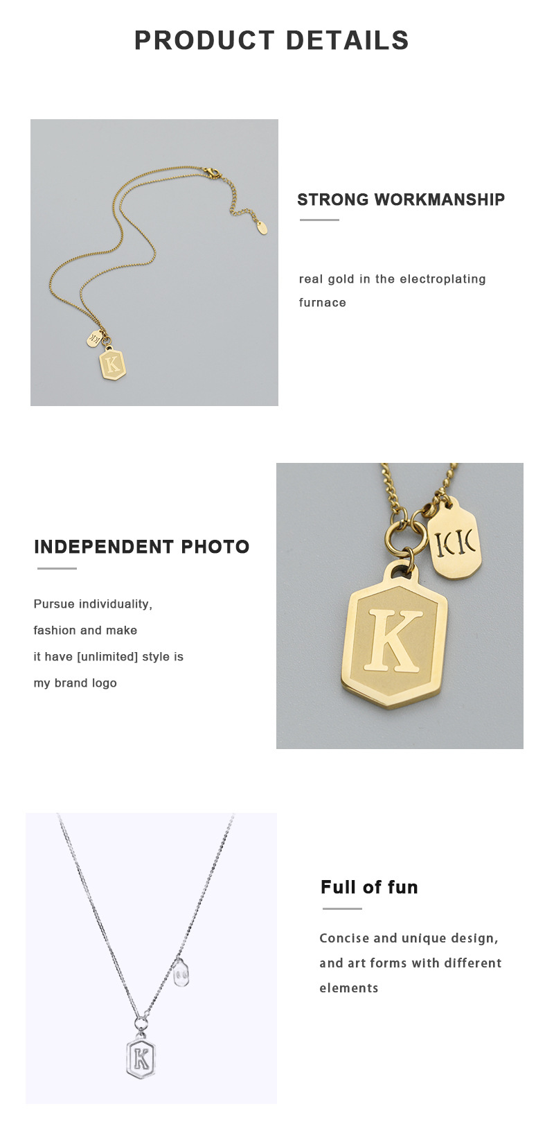 Titanium Steel Letter Square Brand Smiley Face Necklace Golden Clavicle Chain display picture 3