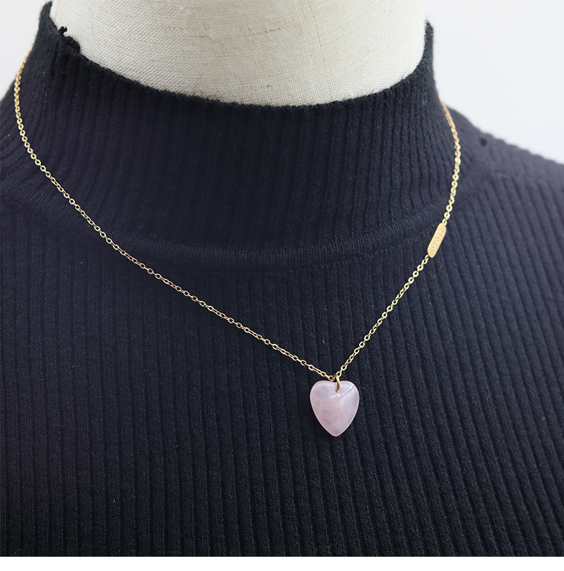 Fashion Heart Shape Titanium Steel Gold Plated Natural Stone Necklace 1 Piece display picture 1