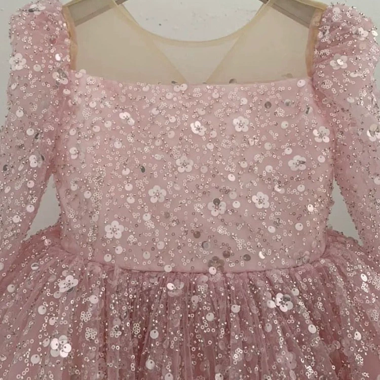 Платье, зимнее длинное рукав, блестящая детская ногтевая Sequins, маленький костюм принцессы, одежда для особого случая, пачка юбка, подарок на день рождения