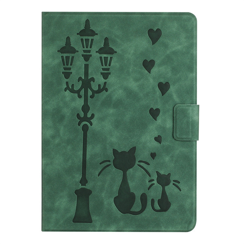 For iPad Pro 11 2024 Flat Leather Case Embossed Couple Cat New Drop-resistant Flat Case