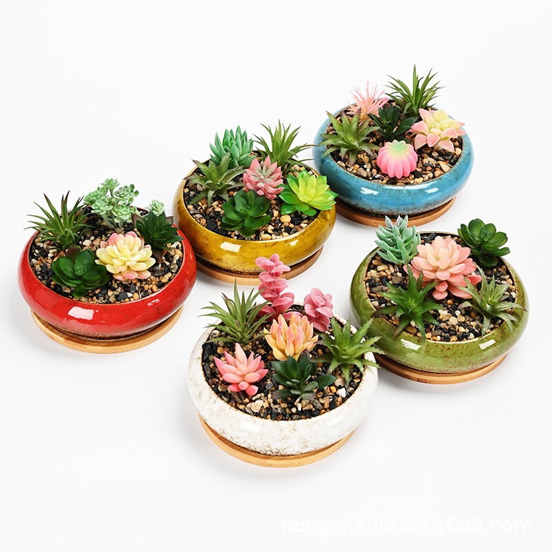 Cross-Border E-Commerce Ceramic Kiln-Glazed Flower Pots, Succulent Trays, Hydroponic Pots, Succulent Ashtrays, Containers, Direct Sales from the Manufacturer
