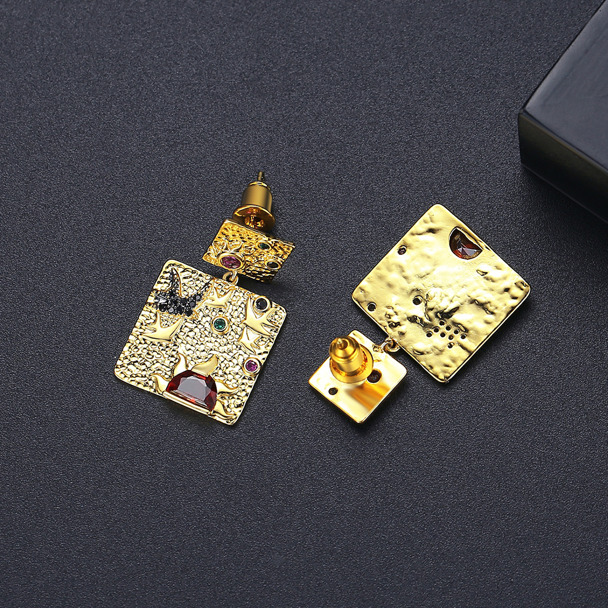 retro design brass geometric square fashionable elegant earrings…