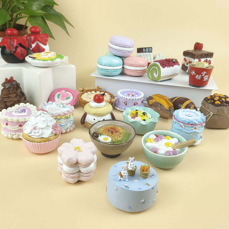Creatividad de derechos de autor en línea gran tamaño de comida para jugar resina pegatinas de decoración para el hogar pegatinas de postre de pastel de simulación fábrica de stock