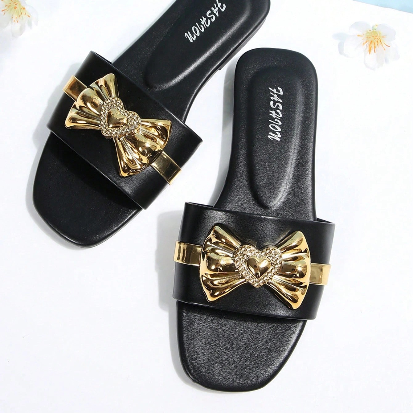 Sandalias Planas de Punta Cuadrada para Mujer de Cuero Sintético con Decoración de Metal, Color Sólido, para Ocio image 6