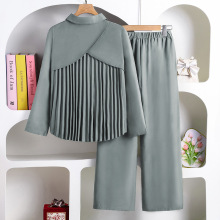 外贸大童女装25秋季新款休闲儿童长袖后背压褶衬衫上衣阔腿裤套装