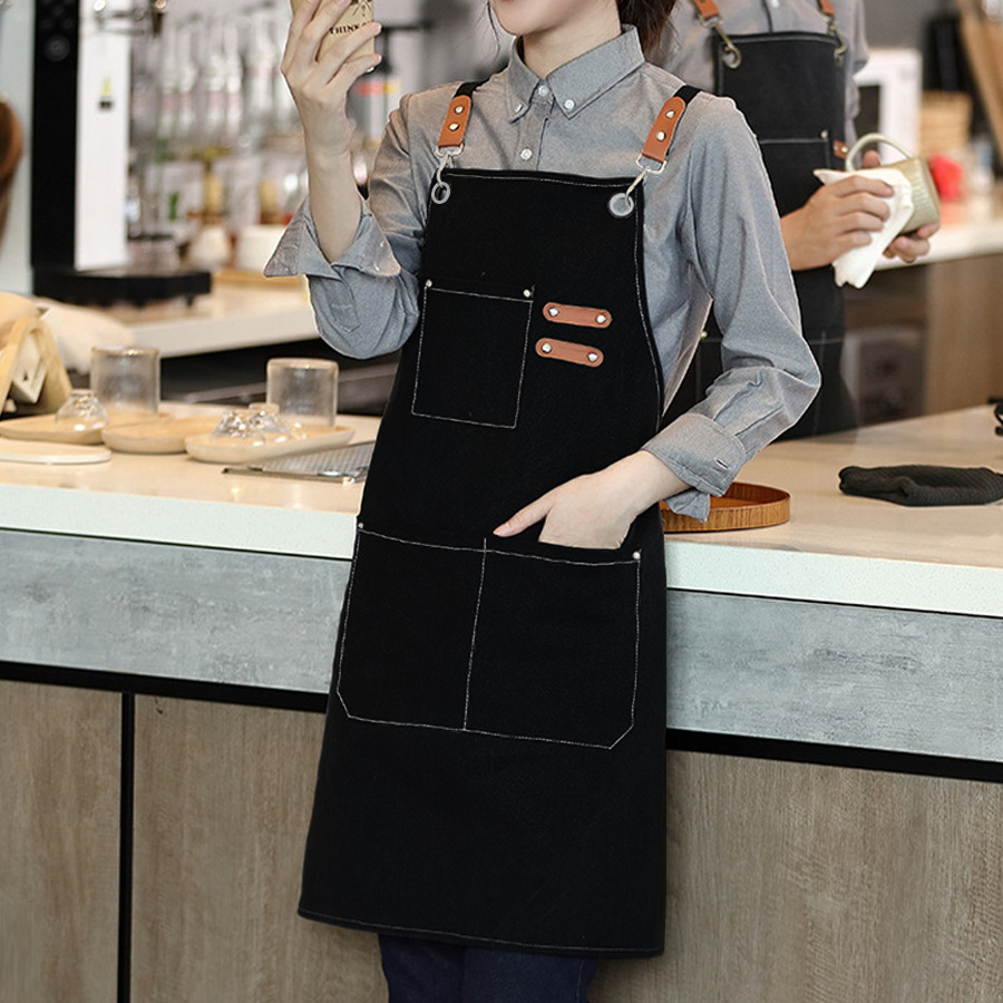 Algodón de lona grueso delantal de cocina café barbería ropa de trabajo carpintería jardinería correa de vaqueros cintura fábrica al por mayor