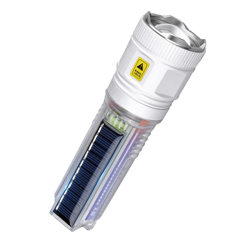 Nueva linterna láser blanco al aire libre multi-función solar linterna recargable súper brillante Prevención de tiro largo