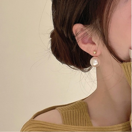925银针珍珠耳环女气质几何耳饰轻奢小众设计高级感个性耳坠批发