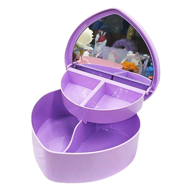 Nuevo Joyero Grande en Forma de Corazón de Doble Capa Color Caramelo con Espejo, Caja de Almacenamiento de Joyas para Niños