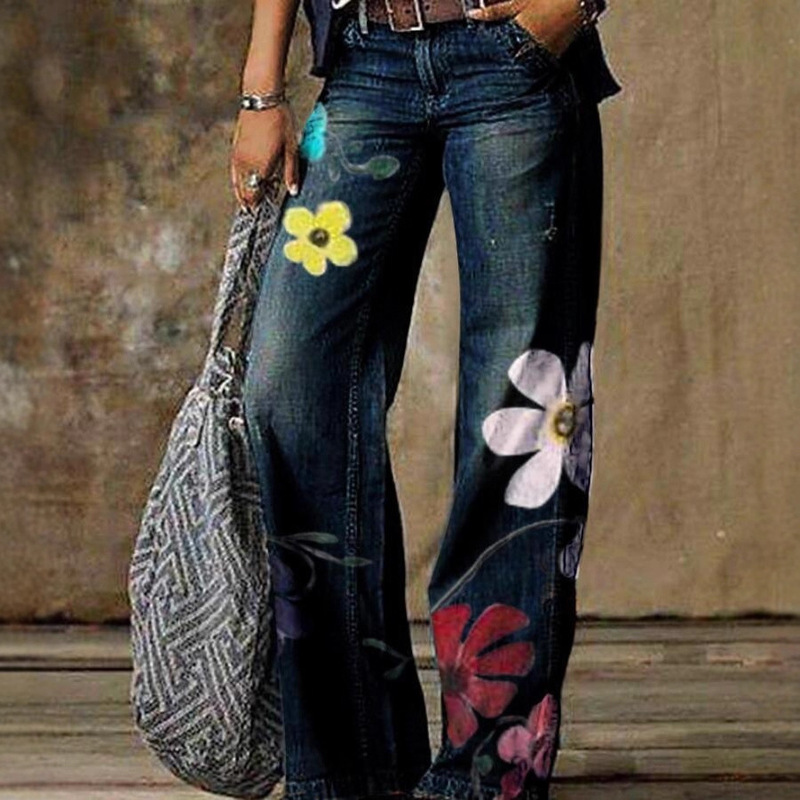 2025 New Cross-Border Women's Trendy Low-Waist Plus-Size Fashionable Versatile Loose Slimming Wide-Leg Denim Pants