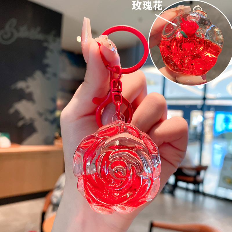 Iteret Celebrity Oil Doll Liquid Sad Bottle Keychai For Wome Exquisite Cute Cartoo Rose Pedat Backpack_voghion.com