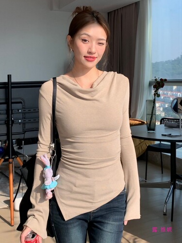 Korean-style versatile flared-sleeve long-sleeve base top for women, 2025 off-shoulder slimming blouse