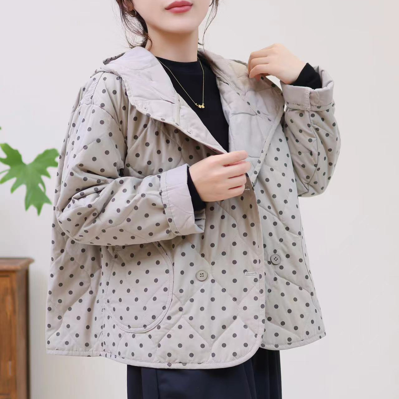 (2개) 24311 빈티지 인쇄 후드 느슨한 예술적 코튼 재킷 따뜻한 코튼 재킷