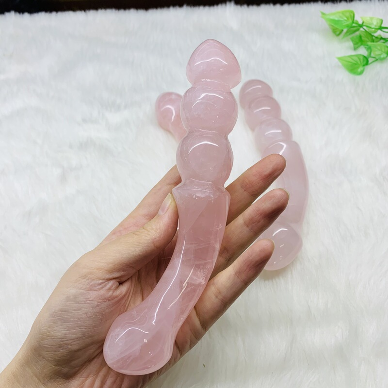 天然水晶粉晶原石雕刻打磨 水晶按摩棒 图 9
