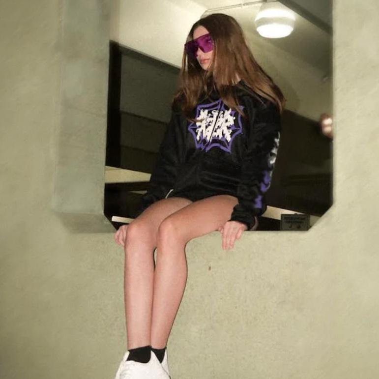 Felpa con cappuccio e stampa in schiuma di ragno color-block con cerniera, stile punk hip-hop Y2K, per uomo e donna_voghion.com