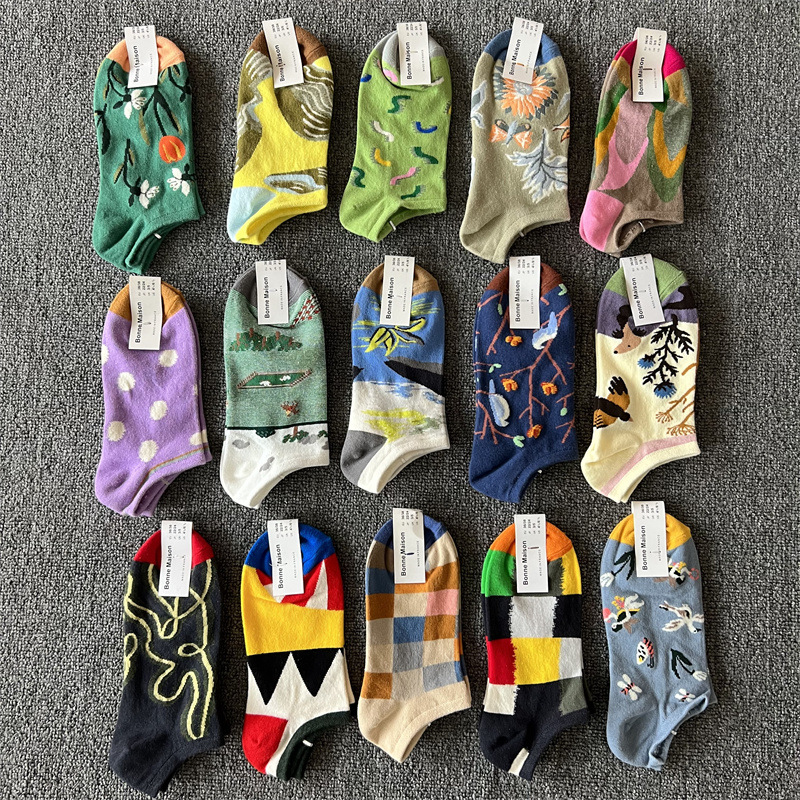 French Bonne Maison Boat Socks Light Luxury Niche Oil Painting Color Short Socks Women's Low-cut Shallow Mouth Fashionable Socks
