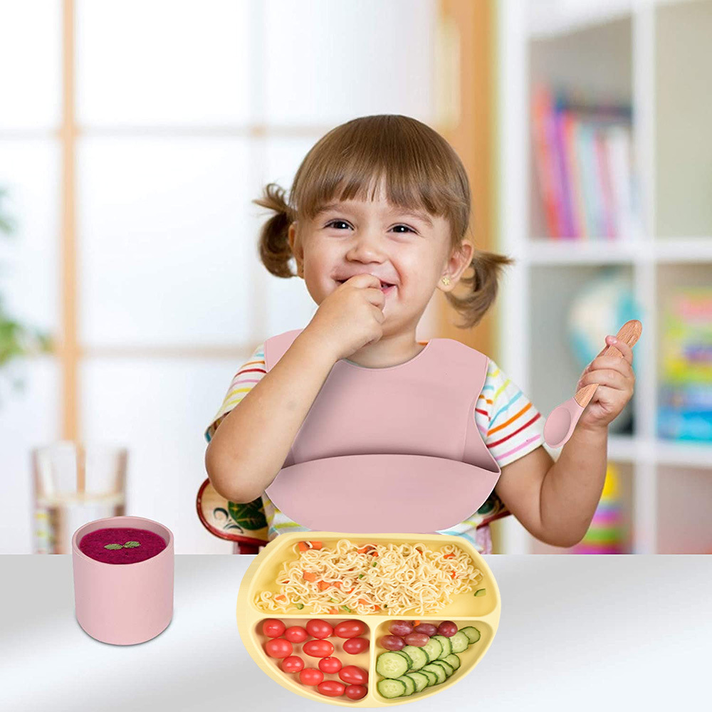 Vajilla infantil comer bebé vajilla traje bebé silicona vajilla suplemento alimenticio Tazón plato cuchara babero Madre y niño traje