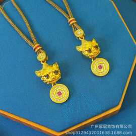 韦雪同款镶钻招财貔貅吊坠 女轻奢转运聚财高保色古法沙金吊坠