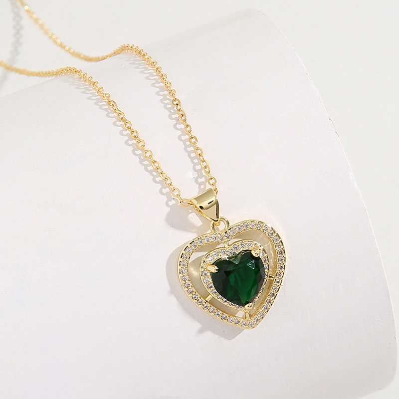 Fashion Heart Shape Copper Plating Inlay Zircon Pendant Necklace 1 Piece