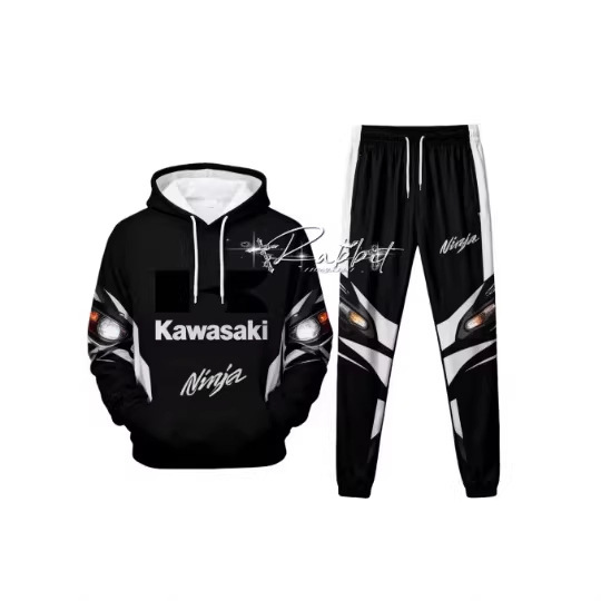 2025 Autumn New Kawasaki Racing Team Fashion Street Motorcycle Retro Moto Racing Sweatshirt Set