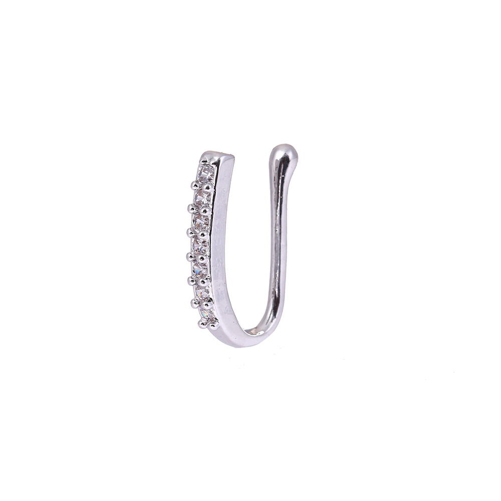 Cross-Border U-Shaped Clip Copper Inlaid Zircon Star Non-Pierced Jewelry Piercing Accessories Ring Nose Stud Wholesale_voghion.com