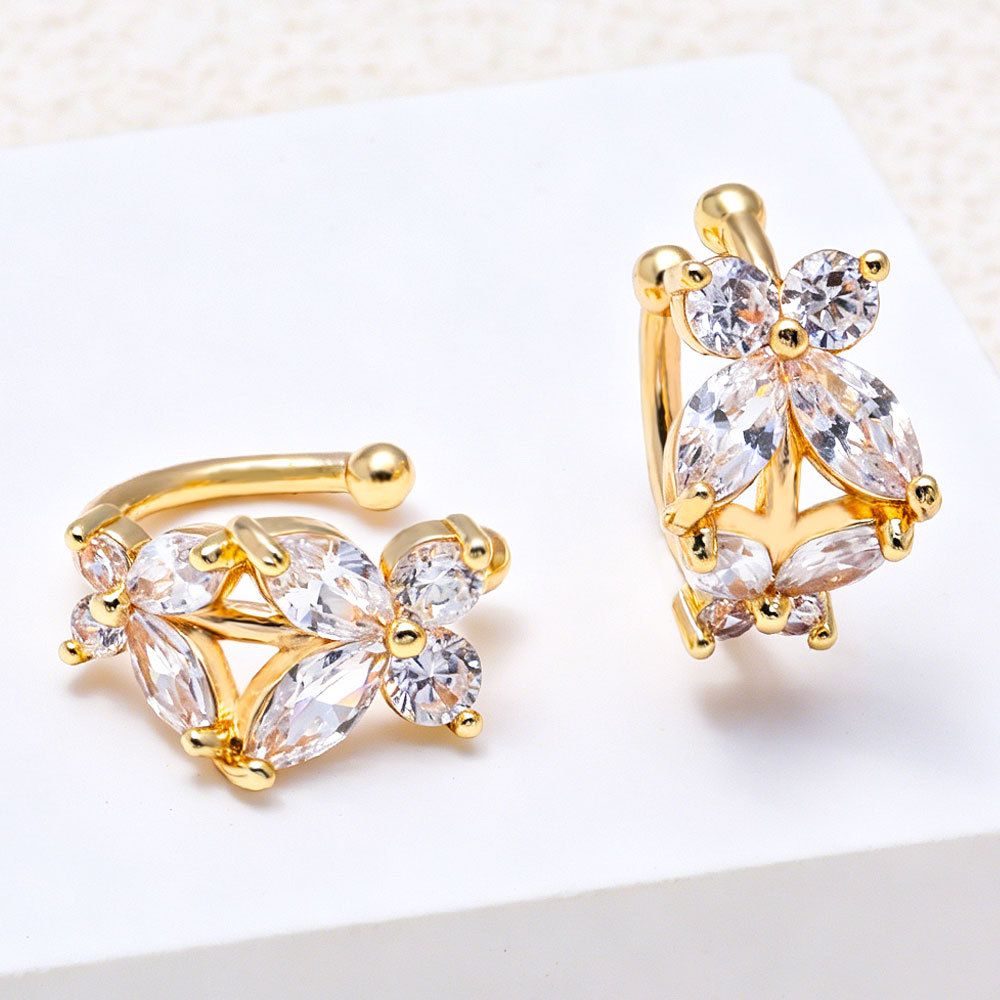 Butterfly Copper Micro Painted Zircon C-Shaped Ear Cuff Earrings For Unpierced Ears Unique Elegant Simple Style Jewelry Accessory_voghion.com