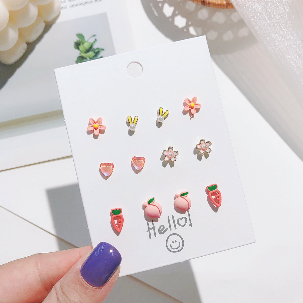 Animal, Fruit, Flower Pattern Women'S Gender Sweet Animal Fruit Flower Alloy Stoving Varnish Women's Ear Studs 1 Set