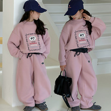 2025韩版童装秋冬加绒新款运动卫衣裤子套装