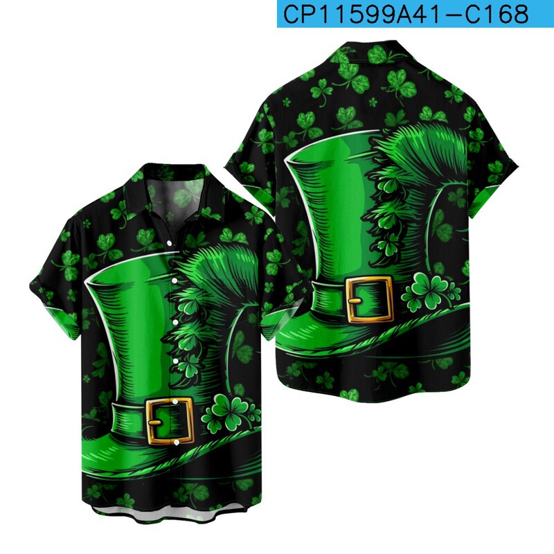 2025 Cardigan Summer New Shirt Loose Clover Short Sleeve Irish St. Patrick Lapel Men's Day