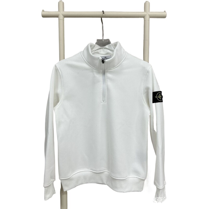 Stone Island New Spring/Autumn Style Ins Compass Arm Patch Half-Zip Pullover Solid Color Terry Crew Neck Loose Sweatshirt