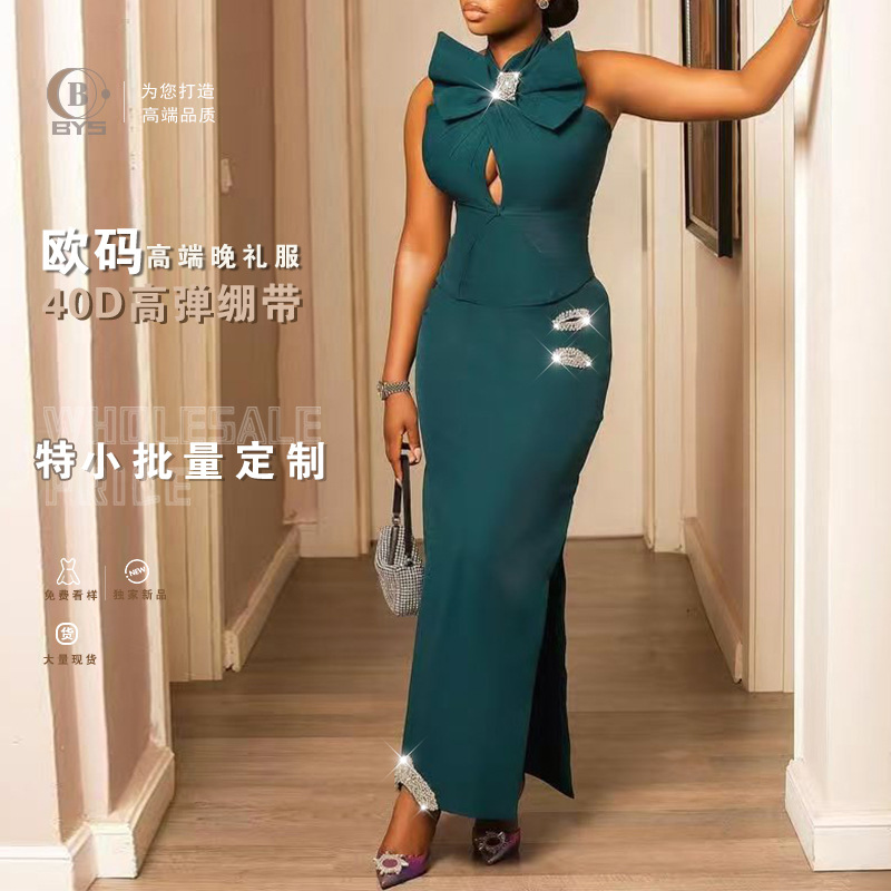 European and American Cross-Border Elegant Bow Dress French High-End Slim Banquet Daily Bandage Dress Factory