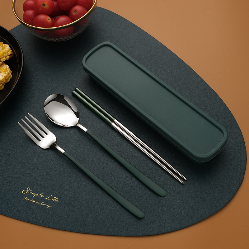 ステンレス箸スプーンフォークセット韓国式携帯食器キャンプ屋外プレゼント学生食器3点セット|undefined