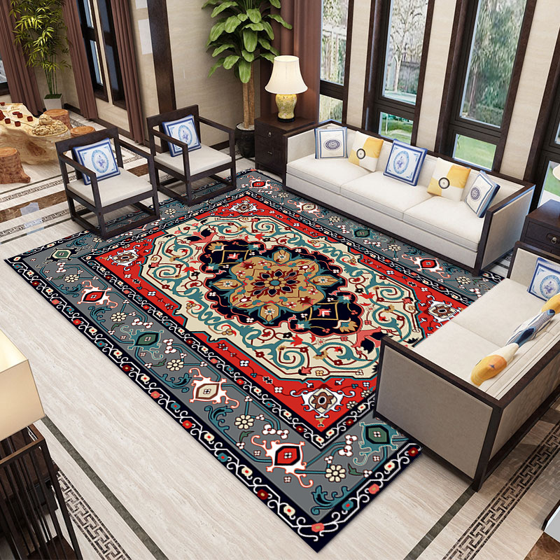 Tapis vintage nordique bohème en velours cristal, résistant aux taches et facile d'entretien, antidérapant, grande surface couvrant le salon._voghion.com
