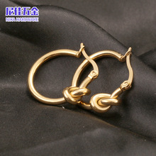 明星同款欧美简约绳结圆圈耳环冷淡风个性不锈钢镀金耳饰现货批发