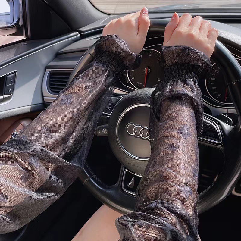 蕾絲高品質柔軟防曬袖套女寬鬆夏天開車騎行冰袖自帶冰感手袖