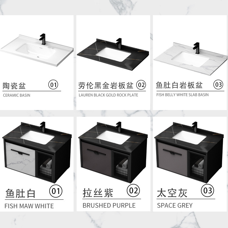 Aluminio del espacio pequeño apartamento baño gabinete combinación cerámica integrado Lavado de Manos cara roca placa lavabo espejo inteligente gabinete