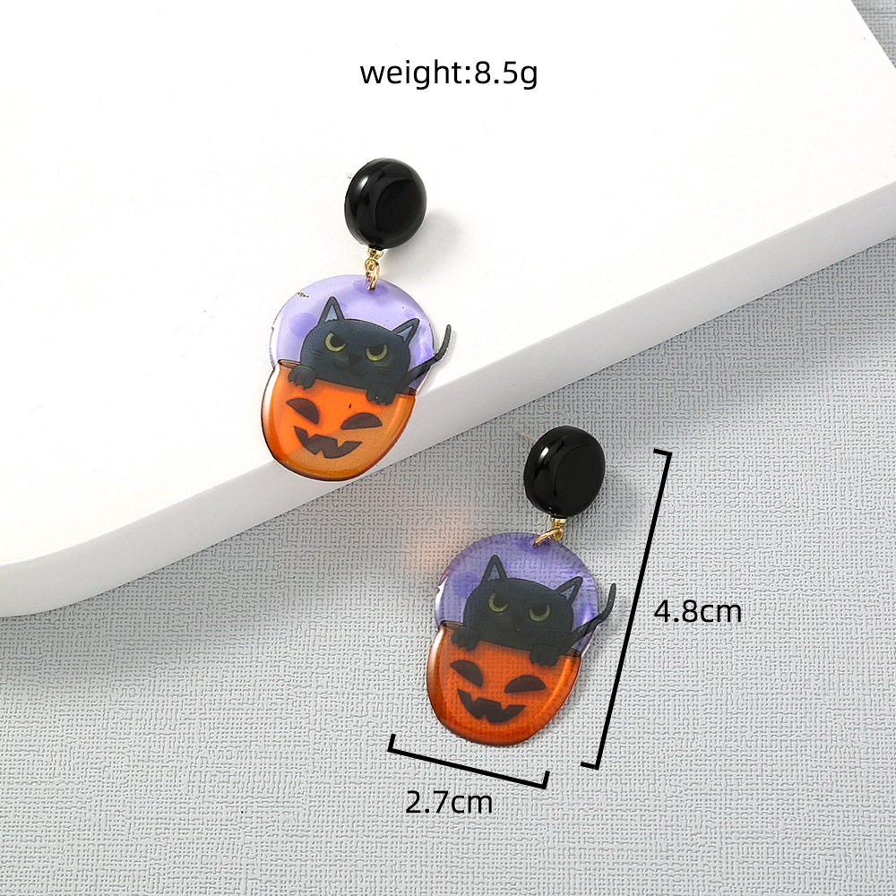 Halloween Pumpkin Black Cat Creative Funny Cute Cartoon Resin Earrings display picture 1