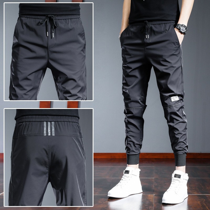 Ice Silk Casual Pants Men's Summer Thin Quick-drying Trendy Brand All-match Slim-fit Foot-binding Tooling Sports Air-conditioning Ankle-length Pants
