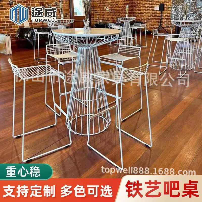 小户型高脚收银吧桌户外阳台休闲铁艺轻奢多功能家用靠墙圆桌吧台