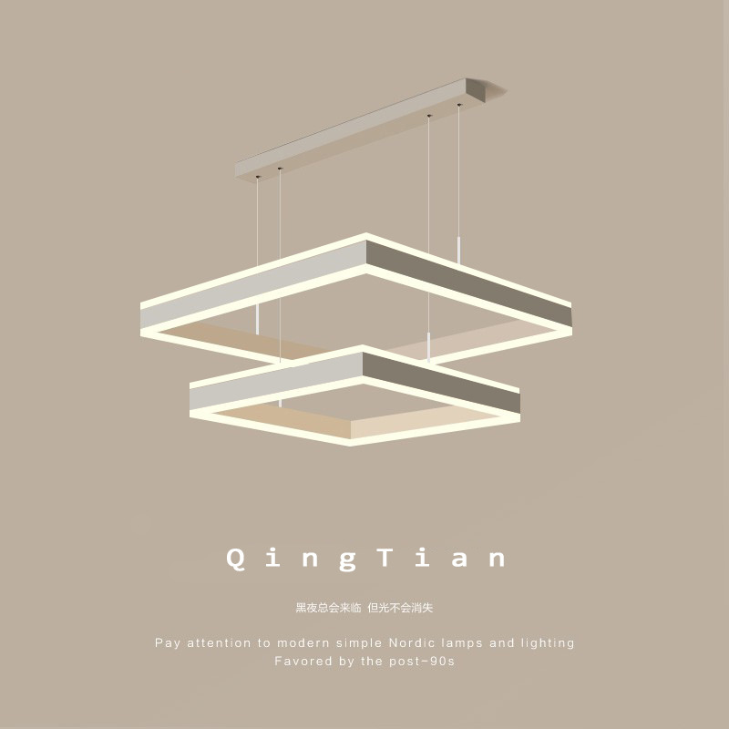 客厅吊灯2023年现代简约方框灯极简餐厅主卧室吊灯中山灯具创意