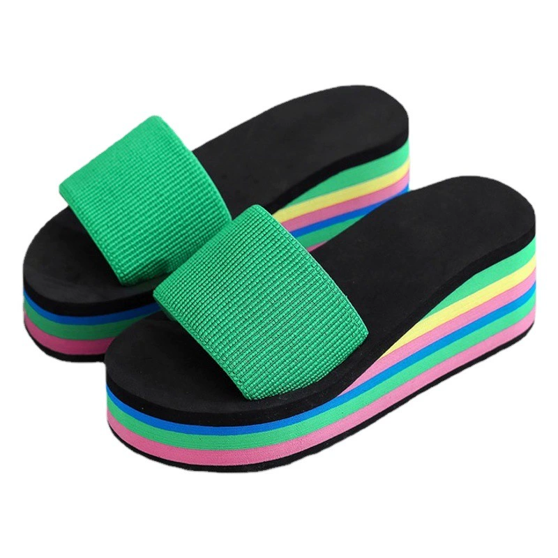 Женские тапочки, шлепанцы, женские летние радужные босоножки на толстой подошве, высокие каблуки, красочная верхняя одежда знаменитостей в Интернете, повседневный пляж.