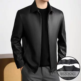男士翻领皮衣2026秋冬新款领子可拆卸立领休闲中青年皮夹克外套男